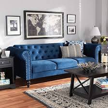 Button Tuffted 3 Seater Chesterfield Sofa Set for Living Room, Blue