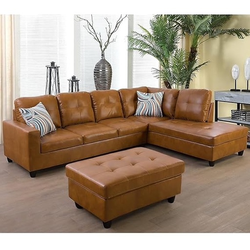 FURNY Chostero 7 Seater Leatherette RHS L Shape Sofa Set