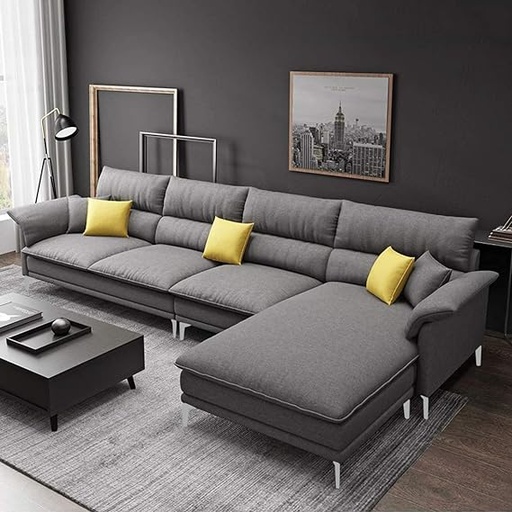 FURNY Fronssy 5 Seater Fabric RHS L Shape Sofa Set (Dark Grey)